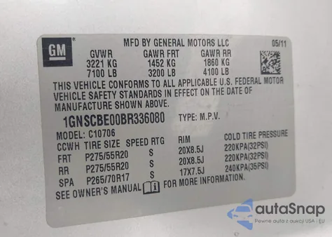 2011 Chevrolet Tahoe Lt from USA, damaged, VIN 1GNSCBE00BR336080